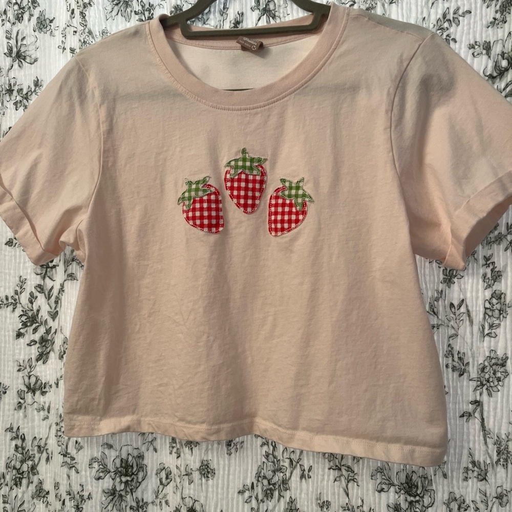 T.J.Maxx Pink Crop Top with Strawberry Design